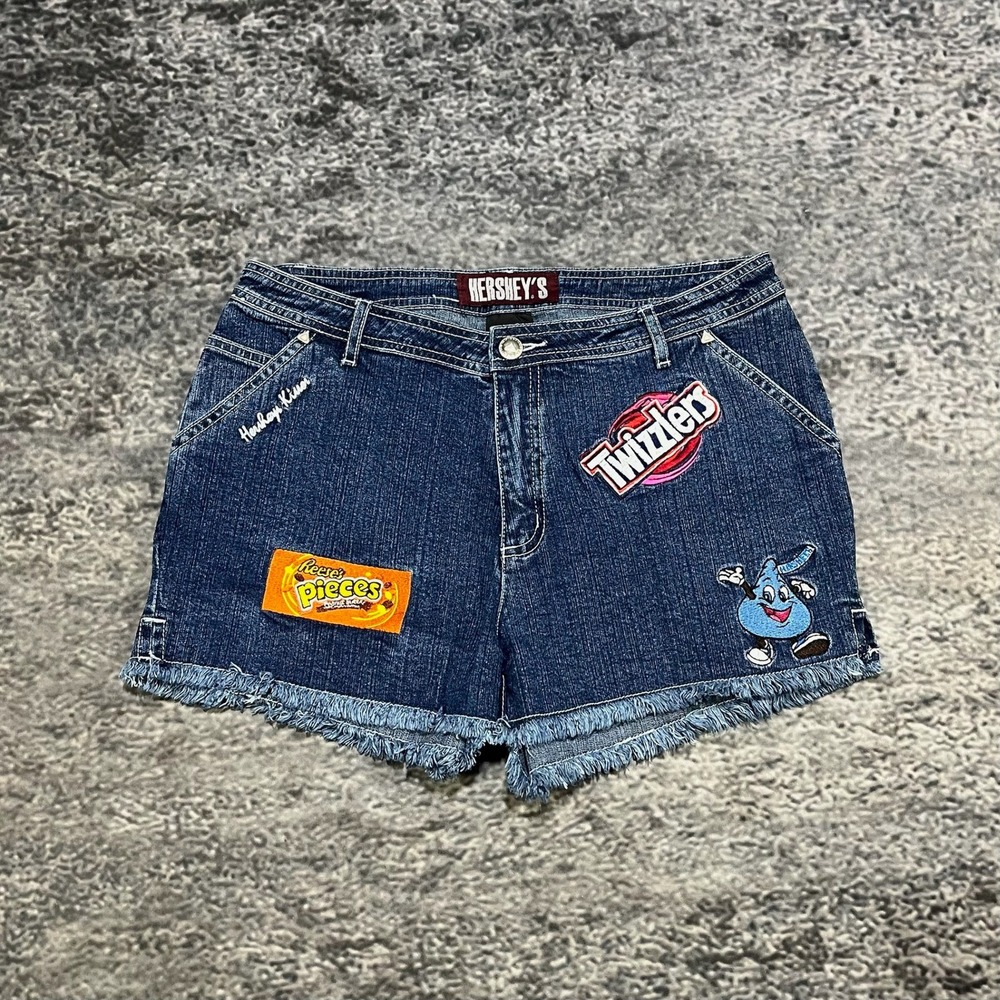 Hershey Denim Shorts Womens 11 (29" Waist) Blue Low Rise Booty Micro‎ Mini Y2K
